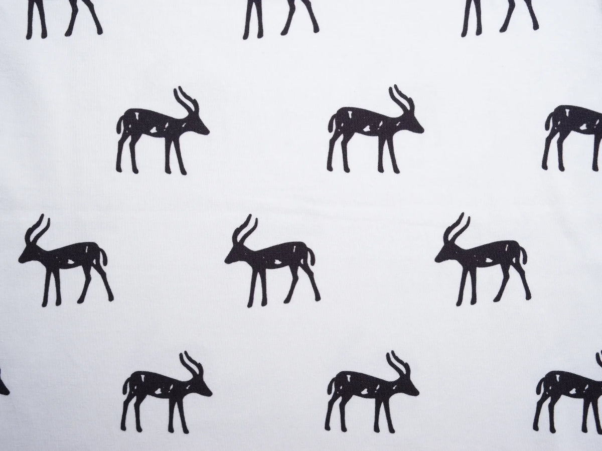 Imani print detail — kudu print in navy on white