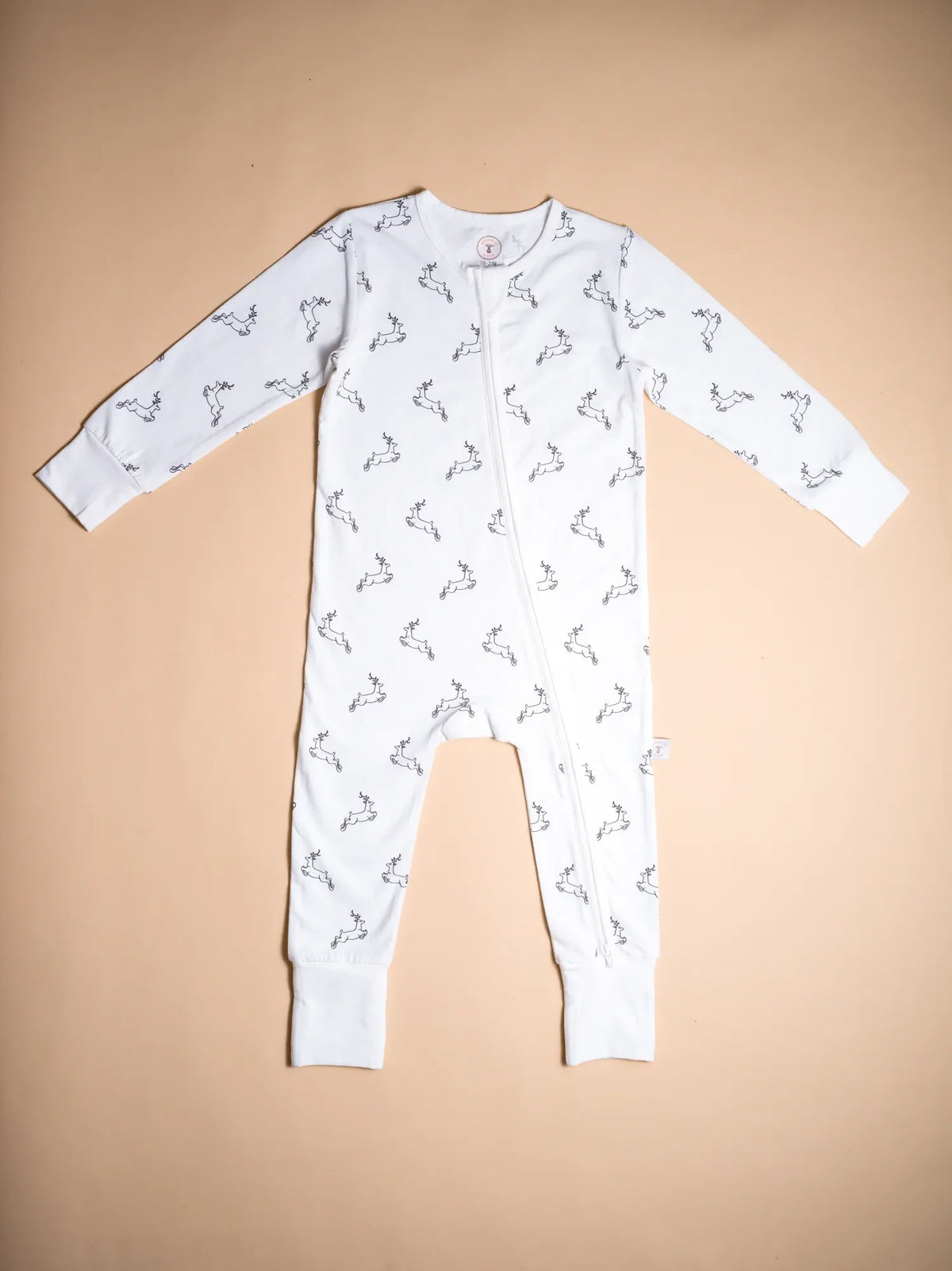 KendiKids Uhuru Zipper Romper — running gazelle print in white