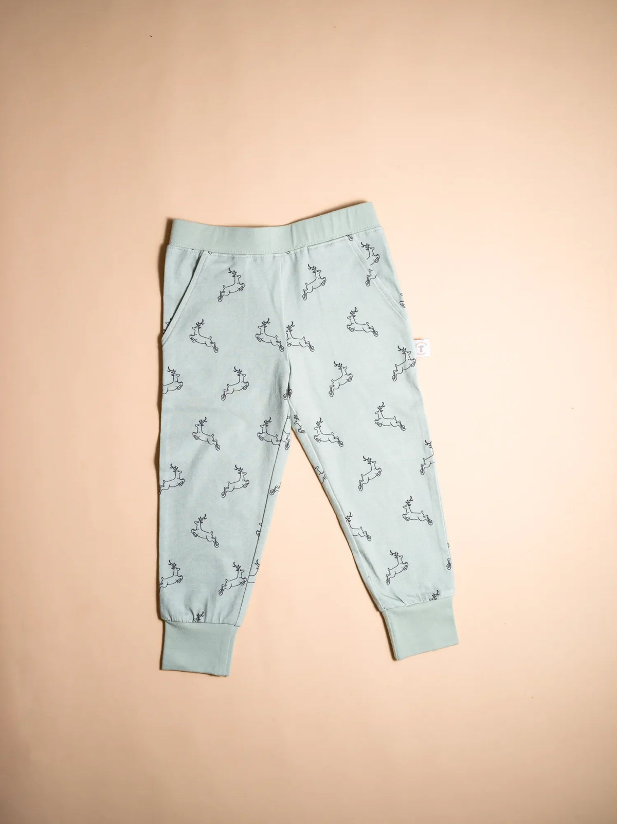 KendiKids Uhuru Sage Set — running gazelle print in soft sage