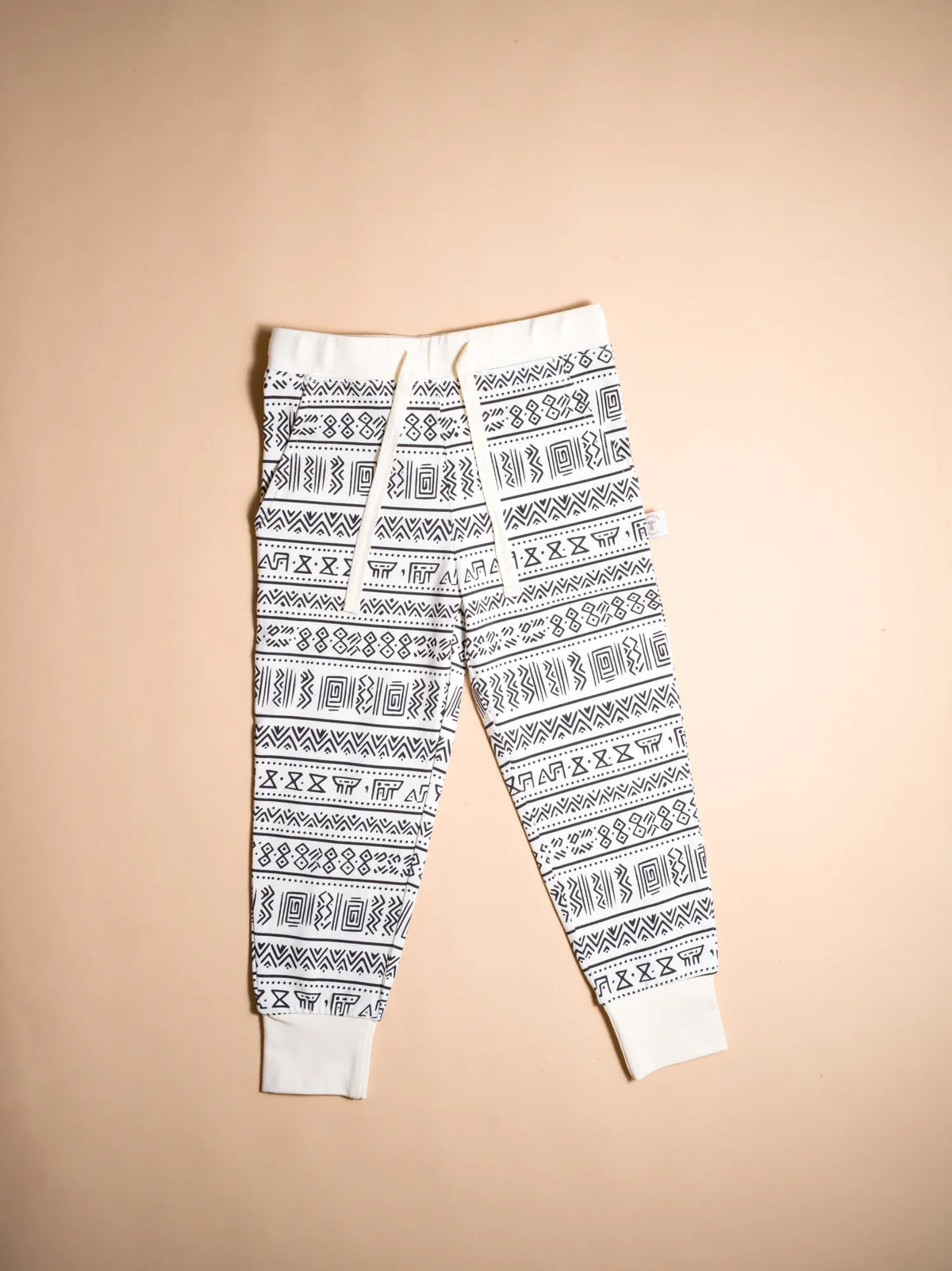 KendiKids Asili Joggers — mud cloth print in black on cream